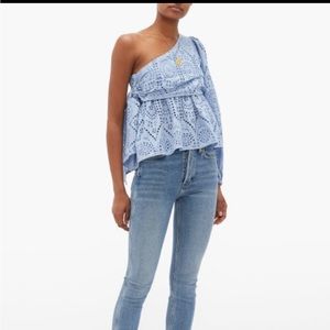 Ganni one-shoulder broderie top